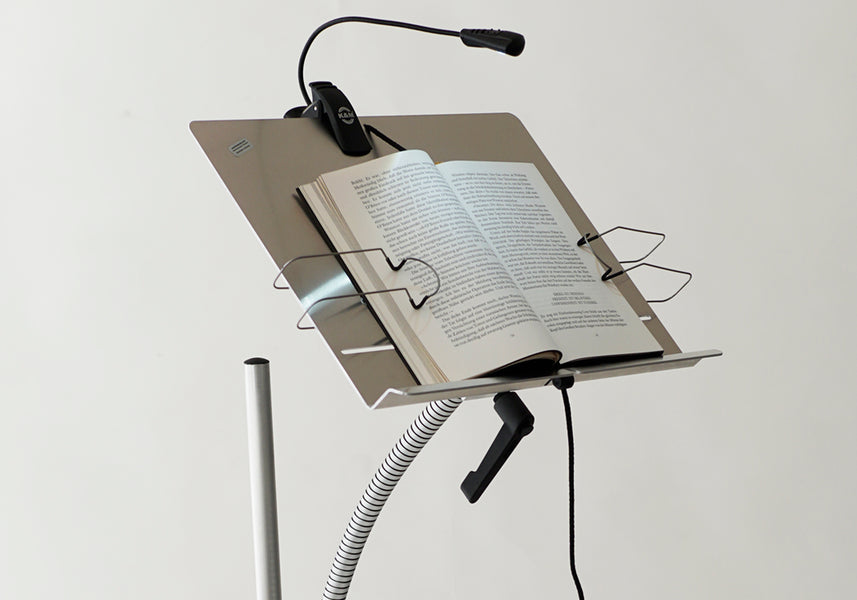 Reading holder for books now with LED reading lamp